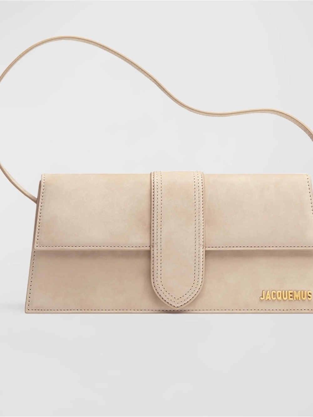 Jacquemus Suede Beige Shoulder Bag with Gold Logo
